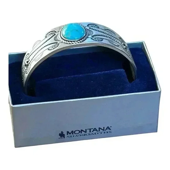 Montana Silversmiths Into The Blue Silver And Turquoise Cuff Bracelet. New